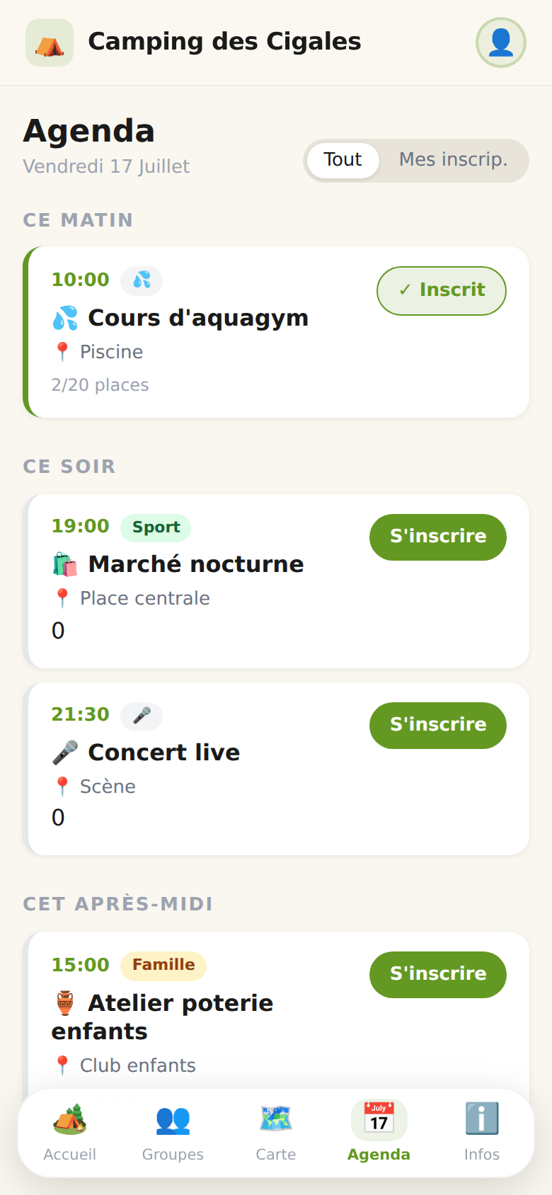 Agenda des animations du camping